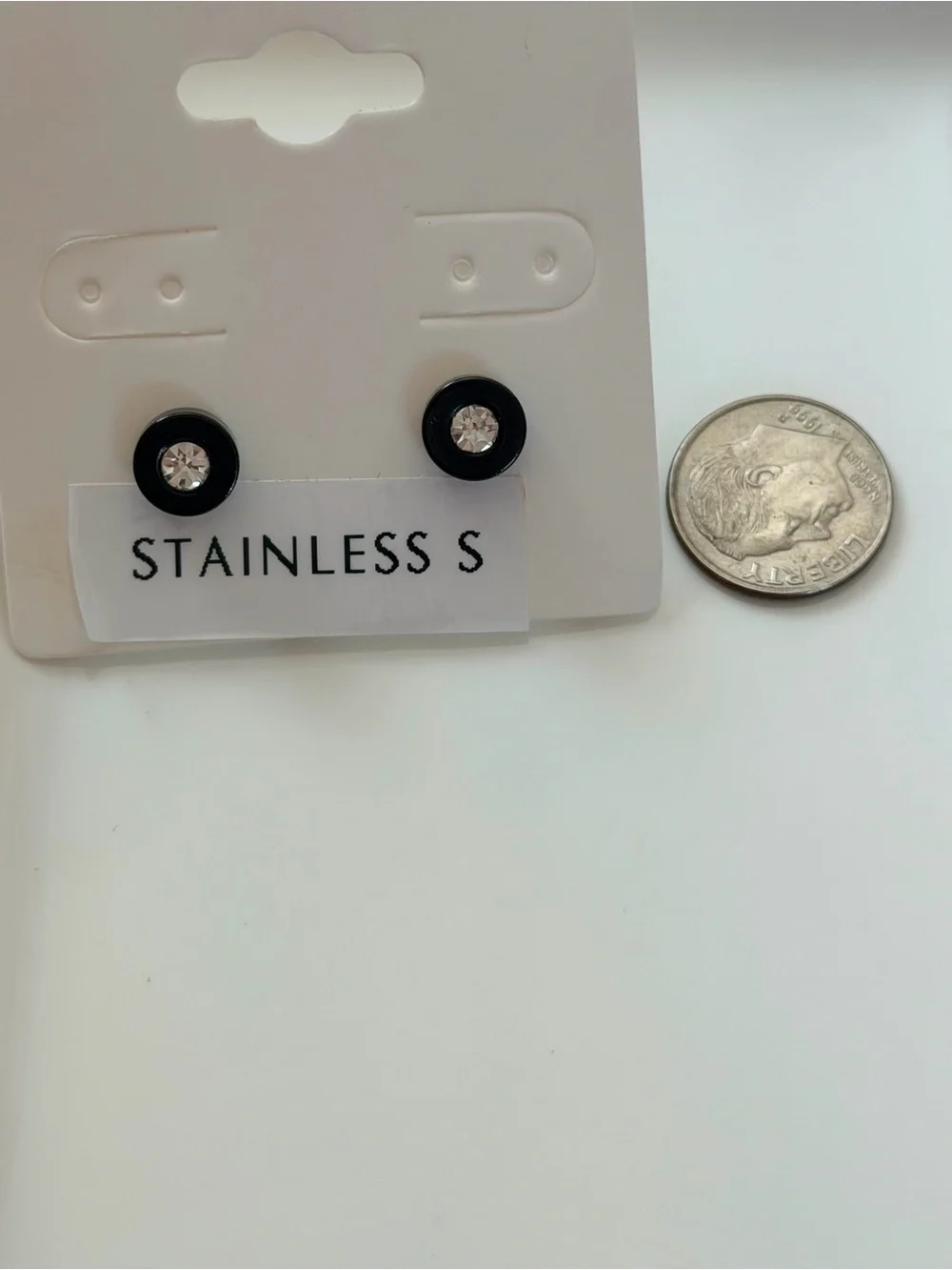 Black Stainless Steel Stud Earrings with Clear Crystal Accent